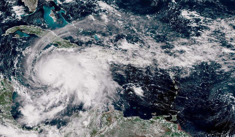 IN SPACE, CARIBBEAN SEA - OCTOBER 27: (EDITOR'S NOTE: This Handout image was provided by a third-party organization and may not adhere to Getty Images' editorial policy.) In this handout satellite image provided by the National Oceanic and Atmospheric Administration (NOAA), Hurricane Melissa churns northwest through the Caribbean Sea captured at 17:00Z on October 27, 2025. Hurricane Melissa has intensified into a Category 5 storm as it approaches Jamaica, according to the National Hurricane Center. (Photo by NOAA via Getty Images)