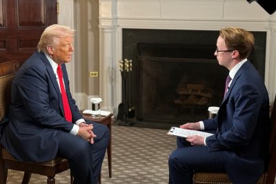 President Trump sits down with OAN’s Daniel Baldwin for an exclusive interview from the White House on October 1, 2025. (Photo courtesy: OAN)