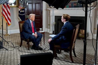 President Trump sits down with OAN’s Daniel Baldwin for an exclusive interview from the White House on October 1, 2025. (Photo courtesy: OAN)