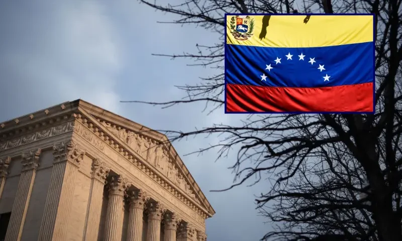 The U.S. Supreme Court is shown March 17, 2025 in Washington, DC. The Trump administration defied a federal judge's court order this past weekend in a case related to the deportation of more than 200 alleged Tren de Aragua gang members to El Salvador under the Alien Enemies Act of 1789. (Photo by Win McNamee/Getty Images) / The Venezuelan flag is seen in a demonstration against imperialism organized by governing party PSUV (Socialist Party of Venezuela) at Palacio de Miraflores on January 23, 2020 in Caracas, Venezuela. (Photo by Carolina Cabral/Getty Images)