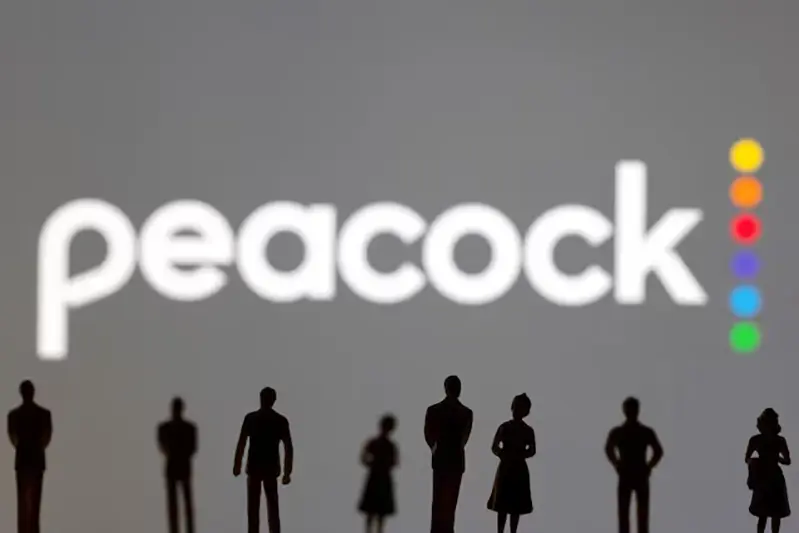 Toy figures of people are seen in front of the displayed Peacock logo, in this illustration created on January 20, 2022. REUTERS/Dado Ruvic/Illustration/File Photo