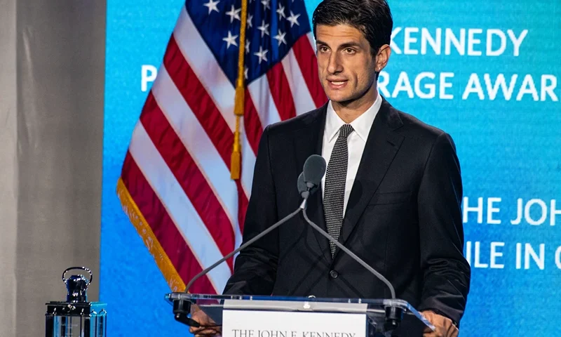 US writer Jack Schlossberg speaks during the 2025 John F. Kennedy Profile in Courage Award Ceremony at the John F. Kennedy Presidential Library and Museum in Boston, Massachusetts on May 4, 2025. (Photo by Joseph Prezioso / AFP) (Photo by JOSEPH PREZIOSO/AFP via Getty Images)